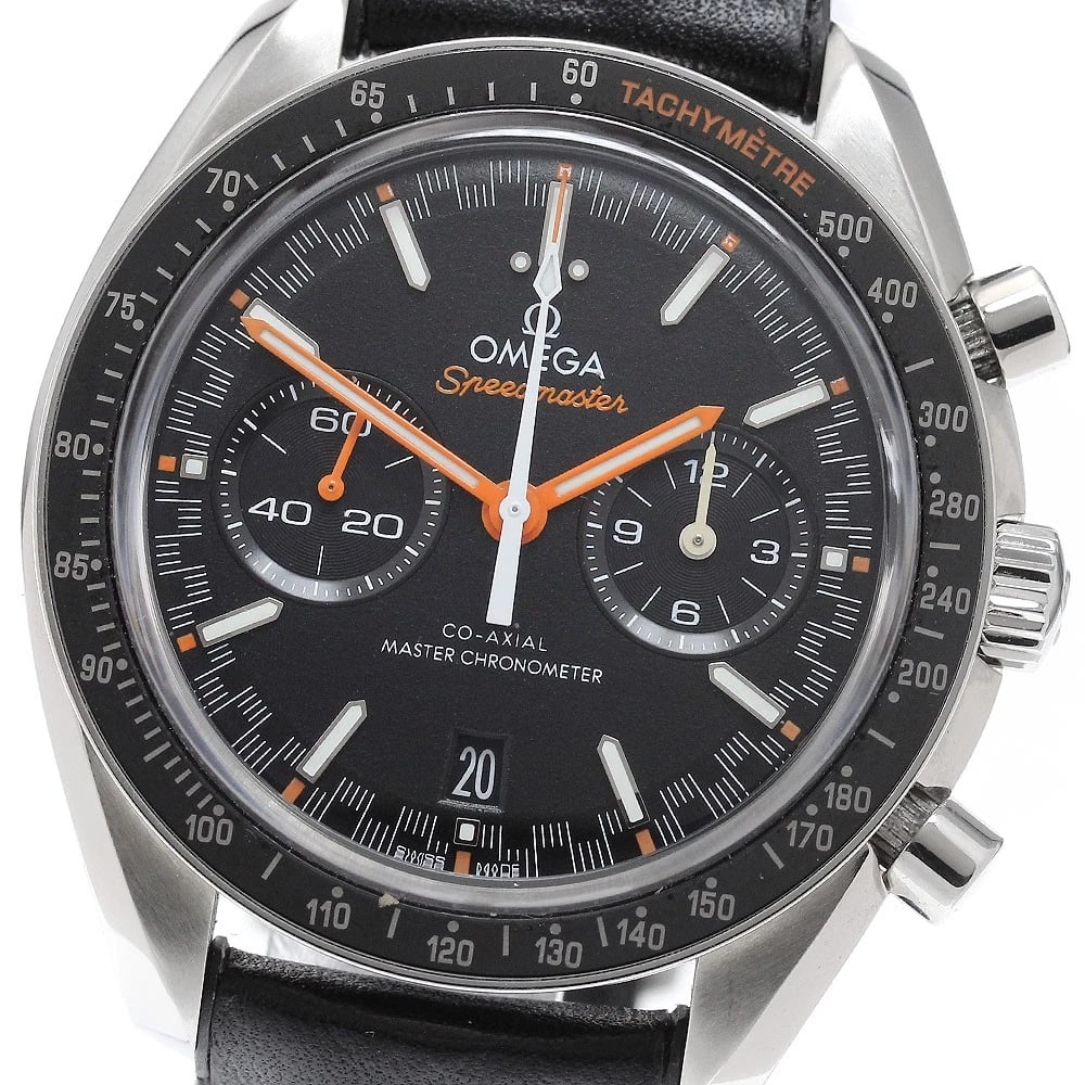 OMEGA SPEEDMASTER RACING AUTOMATIC WATCH: OMEGA Speedmaster Racing Automatic Watch Brand: OMEGA Type/Style: Wristwatch Material: Band Material leather, Case Material Stainless Steel Color: Band Color black, Case Color Silver, Dial Color
