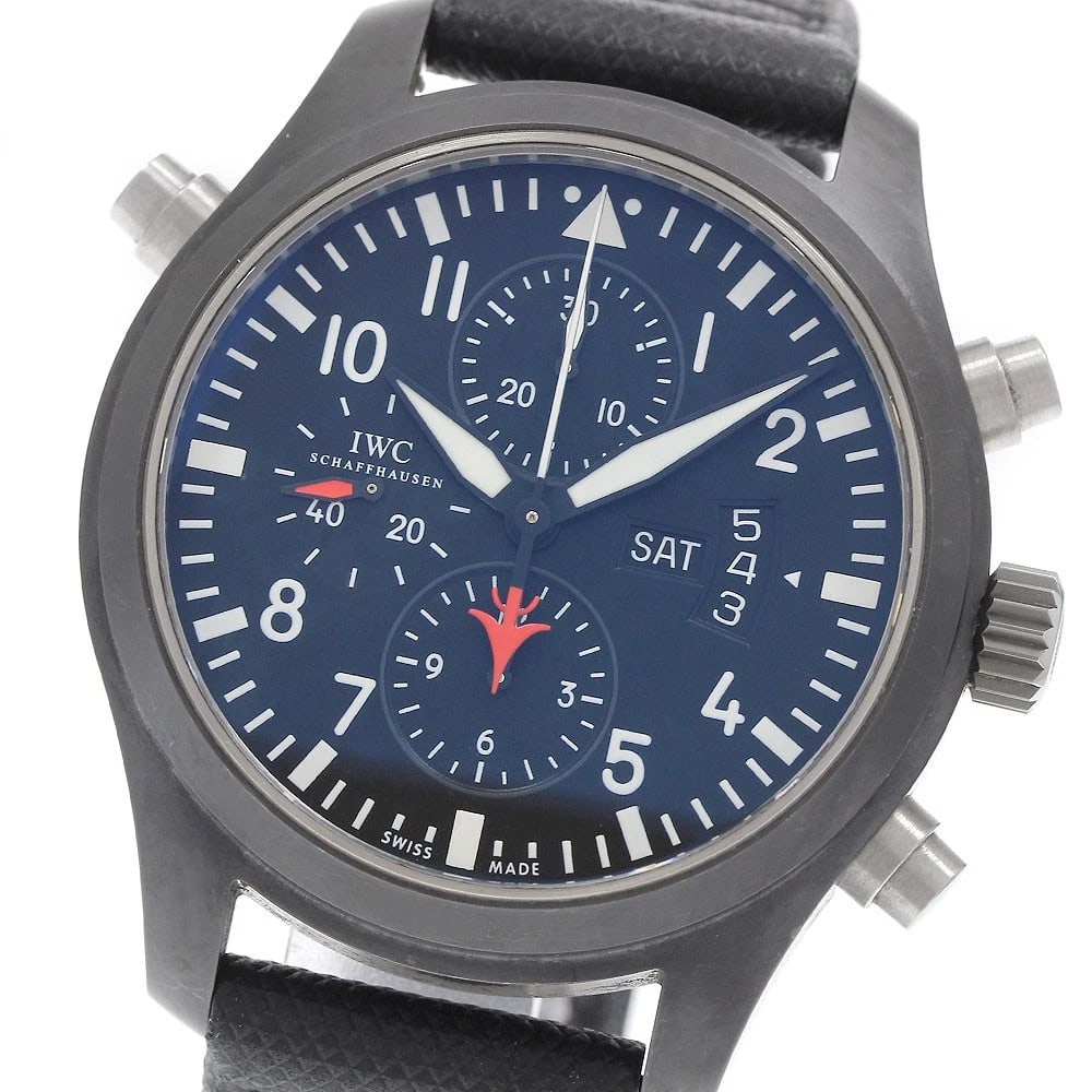 IWC SCHAFFHAUSEN PILOT WATCH BLACK DIAL AUTOMATIC WATCH: IWC SCHAFFHAUSEN Pilot watch black Dial Automatic Watch Brand: IWC SCHAFFHAUSEN Type/Style: Wristwatch Material: Band Material leather, Case Material Titanium / ceramic Color: Band Color black, Case