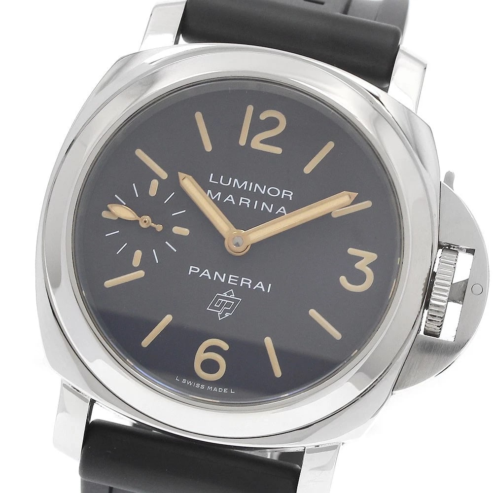 PANERAI LUMINOR MARINA LOGO ACCIAIO HAND WINDING WATCH: PANERAI Luminor Marina Logo Acciaio Hand Winding Watch Brand: PANERAI Type/Style: Wristwatch Material: Band Material rubber, Case Material Stainless Steel Color: Band Color black, Case Color Silver, D