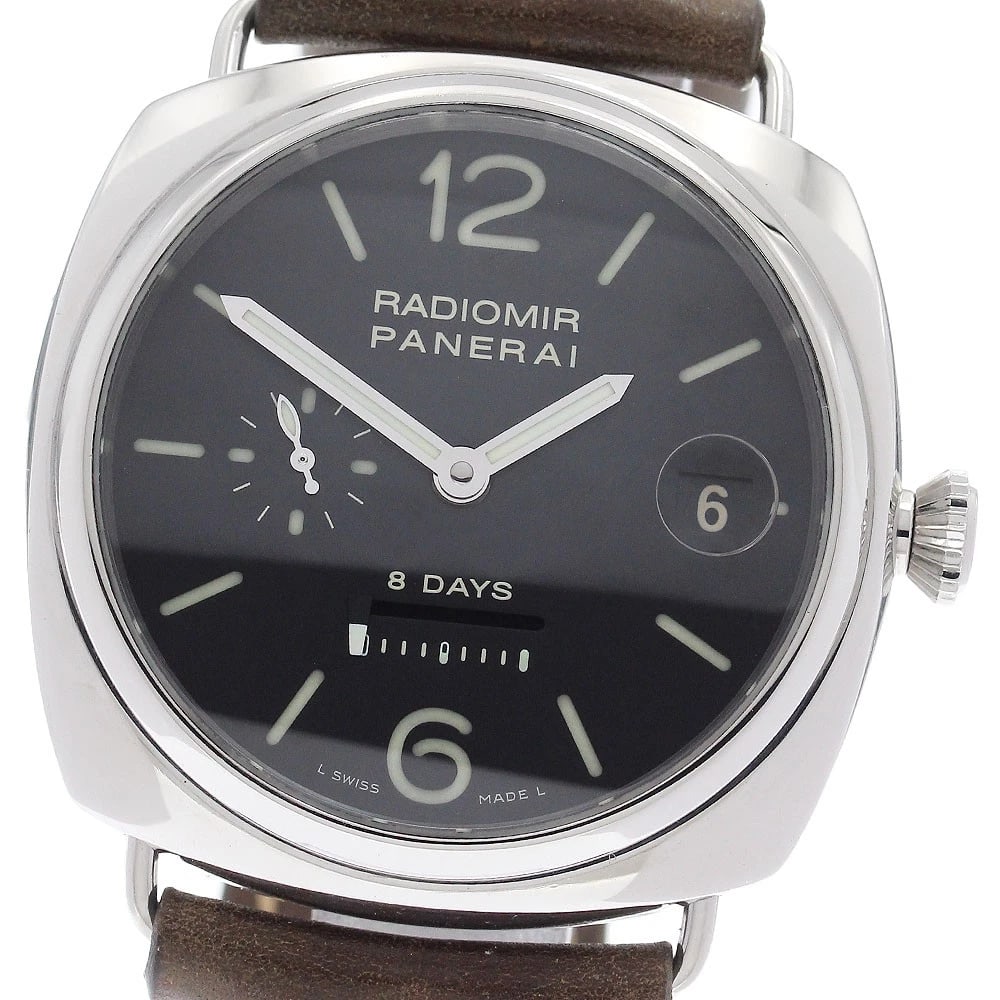 PANERAI RADIOMIR DATE BLACK DIAL HAND WINDING WATCH: PANERAI Radiomir Date black Dial Hand Winding Watch Brand: PANERAI Type/Style: Wristwatch Material: Band Material leather, Case Material Stainless Steel Color: Band Color khaki, Case Color Silver, Dia
