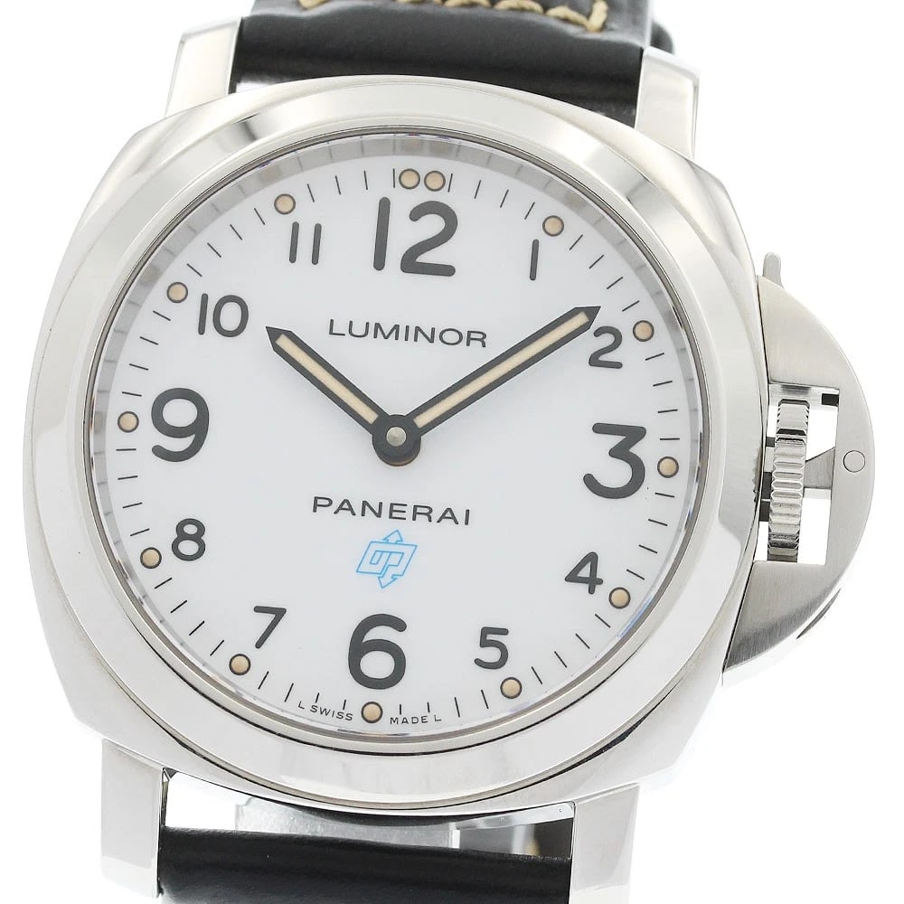 PANERAI BASE LOGO ACCIAIO WHITE DIAL HAND WINDING WATCH: PANERAI Base Logo Acciaio white Dial Hand Winding Watch Brand: PANERAI Type/Style: Wristwatch Material: Band Material leather, Case Material Stainless Steel Color: Band Color black, Case Color Silver,