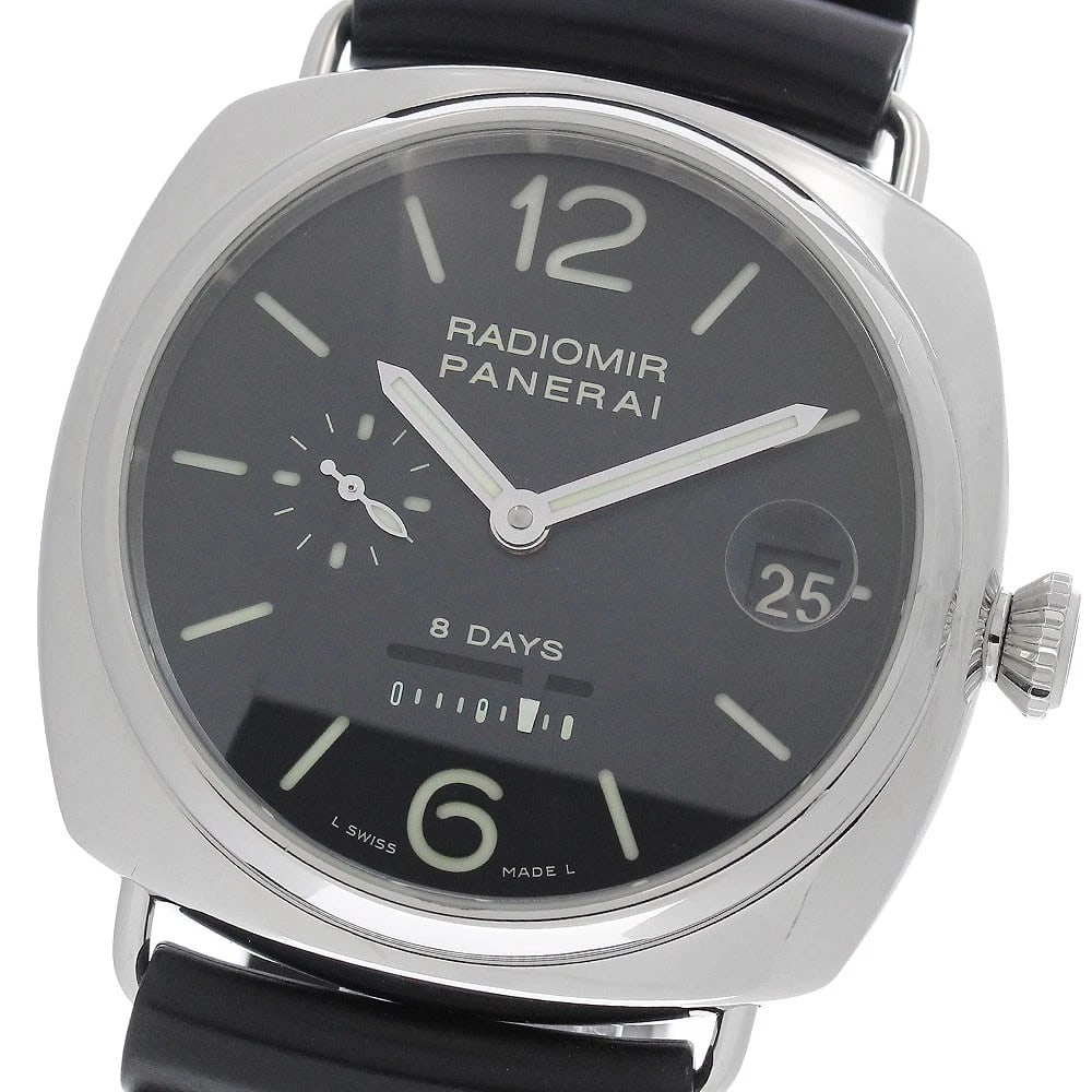PANERAI RADIOMIR DATE BLACK DIAL HAND WINDING WATCH: PANERAI Radiomir Date Black Dial Hand Winding Watch Brand: PANERAI Type/Style: Wristwatch Material: Band Material rubber, Case Material Stainless Steel Color: Band Color black, Case Color Silver,
