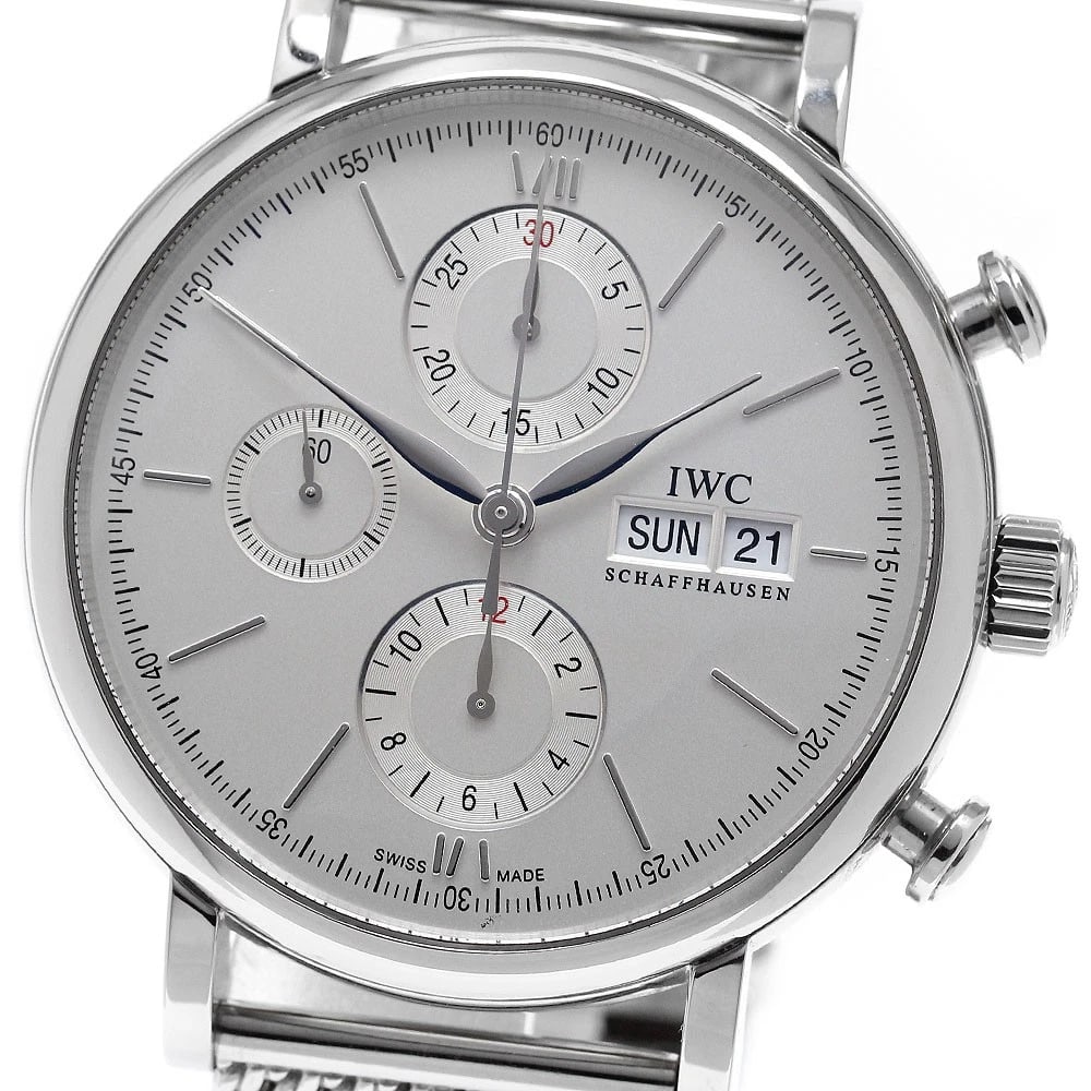 IWC SCHAFFHAUSEN PORTOFINO CHRONOGRAPH DAY DATE AUTOMATIC WATCH: IWC SCHAFFHAUSEN Portofino Chronograph Day date Automatic Watch Brand: IWC SCHAFFHAUSEN Type/Style: Wristwatch Material: Band Material Stainless Steel, Case Material Stainless Steel Color: Band Color