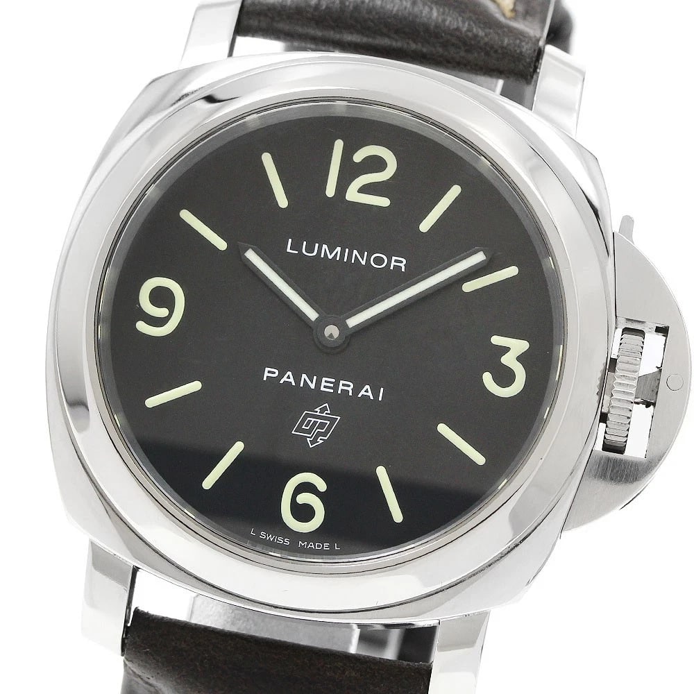 PANERAI LUMINOR BASE LOGO ACCIAIO HAND WINDING WATCH: PANERAI Luminor base logo acciaio Hand Winding Watch Brand: PANERAI Type/Style: Wristwatch Material: Band Material leather, Case Material Stainless Steel Color: Band Color Brown, Case Color Silver,