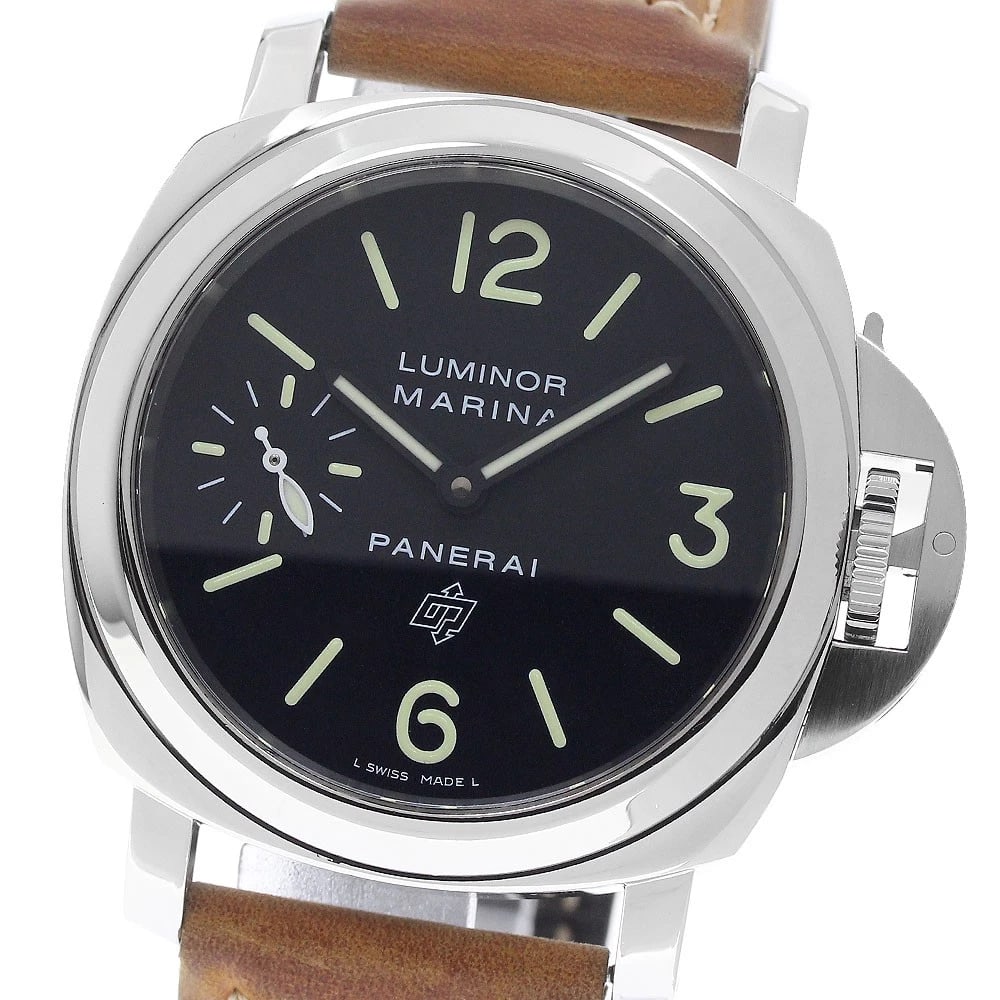 PANERAI LUMINOR MARINA LOGO ACCIAIO HAND WINDING WATCH: PANERAI Luminor Marina Logo Acciaio Hand Winding Watch Brand: PANERAI Type/Style: Wristwatch Material: Band Material leather, Case Material Stainless Steel Color: Band Color Brown, Case Color Silver, 