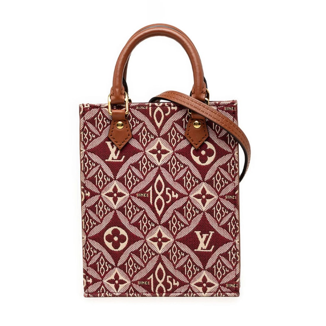 LOUIS VUITTON MONOGRAM JACQUARD PETITE SAC PLAT HANDBAG: Louis Vuitton Monogram Jacquard Petite Sac Plat Handbag Brand: Louis Vuitton Type/Style: Handbag, Shoulder bag Material: Monogram Color: Bordeaux brown, Monogram Size: (HxWxD) 17cm x 14cm x 4.5cm /
