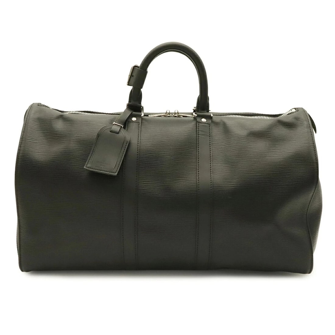 LOUIS VUITTON EPI KEEPALL 45 BOSTON BAG: Louis Vuitton Epi Keepall 45 Boston Bag Brand: Louis Vuitton Type/Style: Boston bag Material: Epi leather Color: Black, Noir, White Size: (HxWxD) 27cm x 46cm x 21cm / 10.62inch x 18.11inch x 8.26inch 