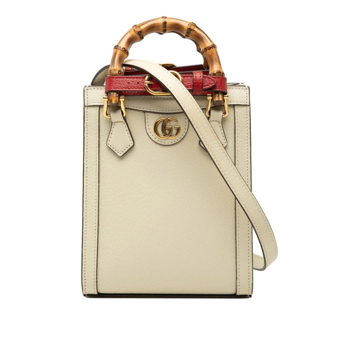 GUCCI BAMBOO DIANA MINI TOTE BAG, HANDBAG: Gucci Bamboo Diana Mini Tote Bag, Handbag Brand: Gucci Type/Style: Handbag, Shoulder bag, Tote bag Material: Leather Color: Ivory, White Size: (HxWxD) 20cm x 16cm x 6cm / 7.87inch x 6.29inch x