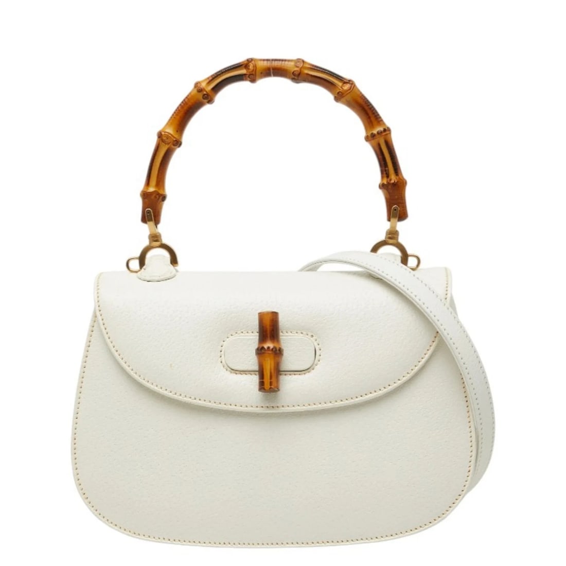 GUCCI BAMBOO HANDBAG SHOULDER BAG: Gucci Bamboo Handbag Shoulder Bag Brand: Gucci Type/Style: Handbag, Shoulder bag Material: Leather Color: White Size: (HxWxD) 15cm x 22cm x 6.5cm / 5.9inch x 8.66inch x 2.55inch Accessories: None