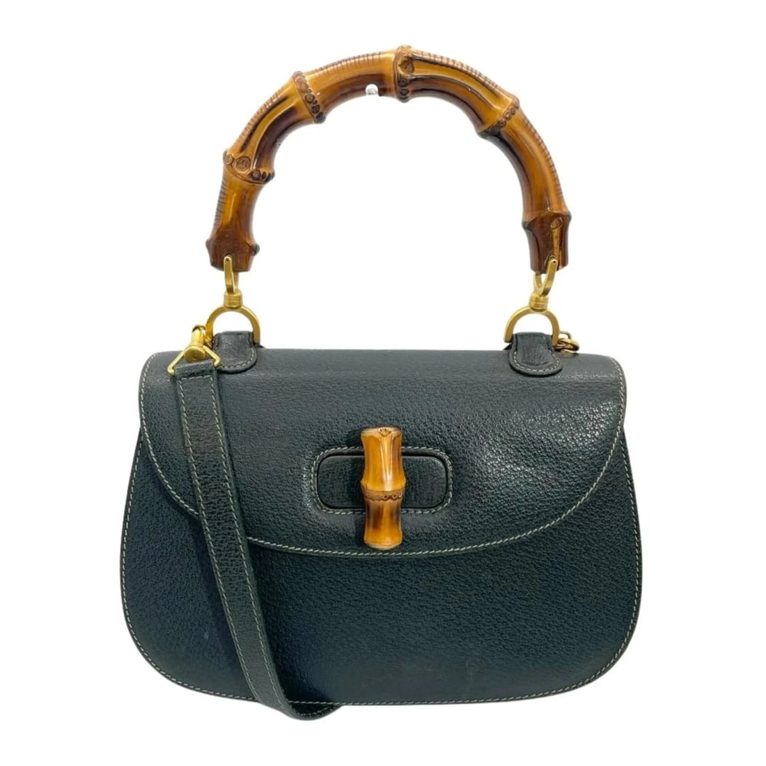 GUCCI BAMBOO HANDBAG, LEATHER GREEN: Gucci Bamboo Handbag, Leather Green Brand: Gucci Type/Style: Handbag Material: Leather Color: Green Size: (HxWxD) 16cm x 25cm x 6.5cm / 6.29inch x 9.84inch x 2.55inch Accessories: None Accessories
