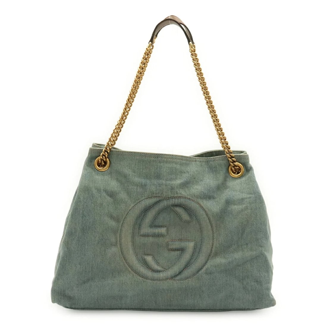 GUCCI SOHO INTERLOCKING TOTE BAG: GUCCI Soho Interlocking Tote Bag Brand: Gucci Type/Style: Shoulder bag, Tote bag Material: Denim Color: Brown, Light blue Size: (HxWxD) 28cm x 37.5cm x 14cm / 11.02inch x 14.76inch x 5.51inch Acce