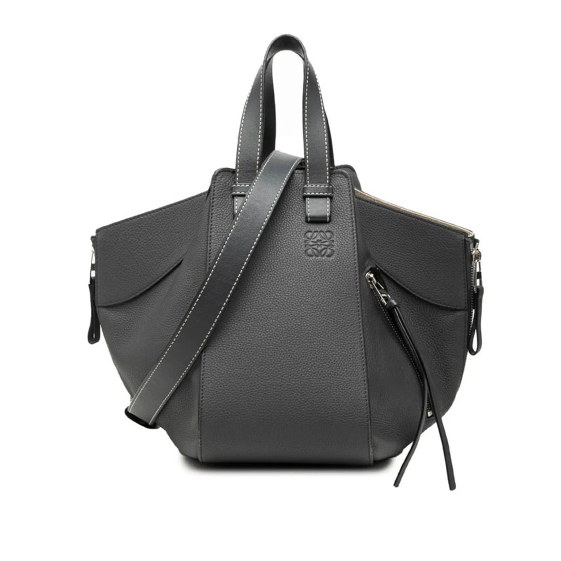 LOEWE HAMMOCK SMALL HANDBAG SHOULDER BAG: Loewe Hammock Small Handbag Shoulder Bag Brand: Loewe Type/Style: Handbag, Shoulder bag Material: Leather Color: Gray Size: (HxWxD) 24cm x 28cm x 28cm / 9.44inch x 11.02inch x 11.02inch Accessorie