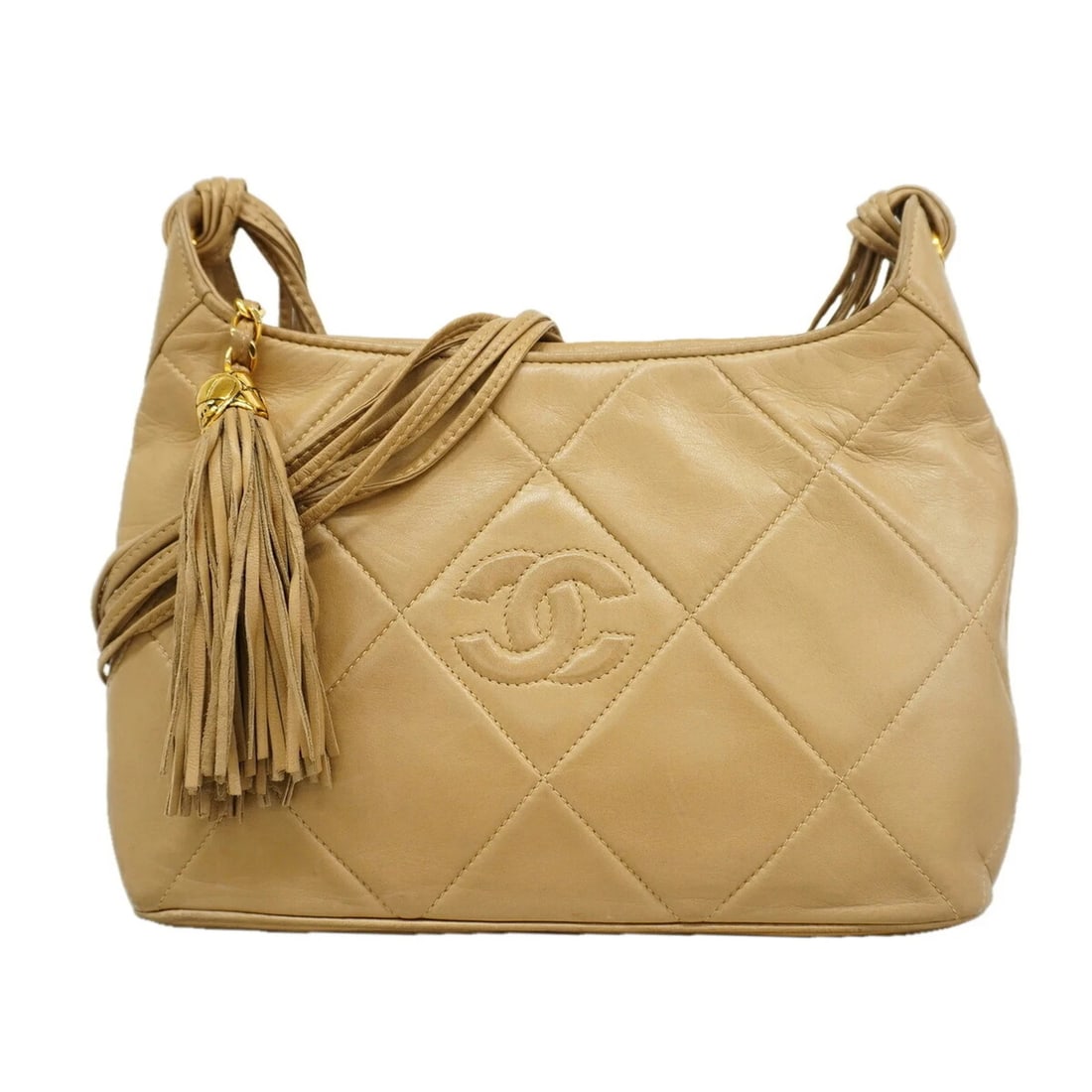 CHANEL SHOULDER BAG, LAMBSKIN, BEIGE: Chanel Shoulder Bag, Lambskin, Beige Brand: Chanel Type/Style: Shoulder bag Material: Leather Color: Beige Size: (HxWxD) 17cm x 26cm x 7.5cm / 6.69inch x 10.23inch x 2.95inch Accessories: None