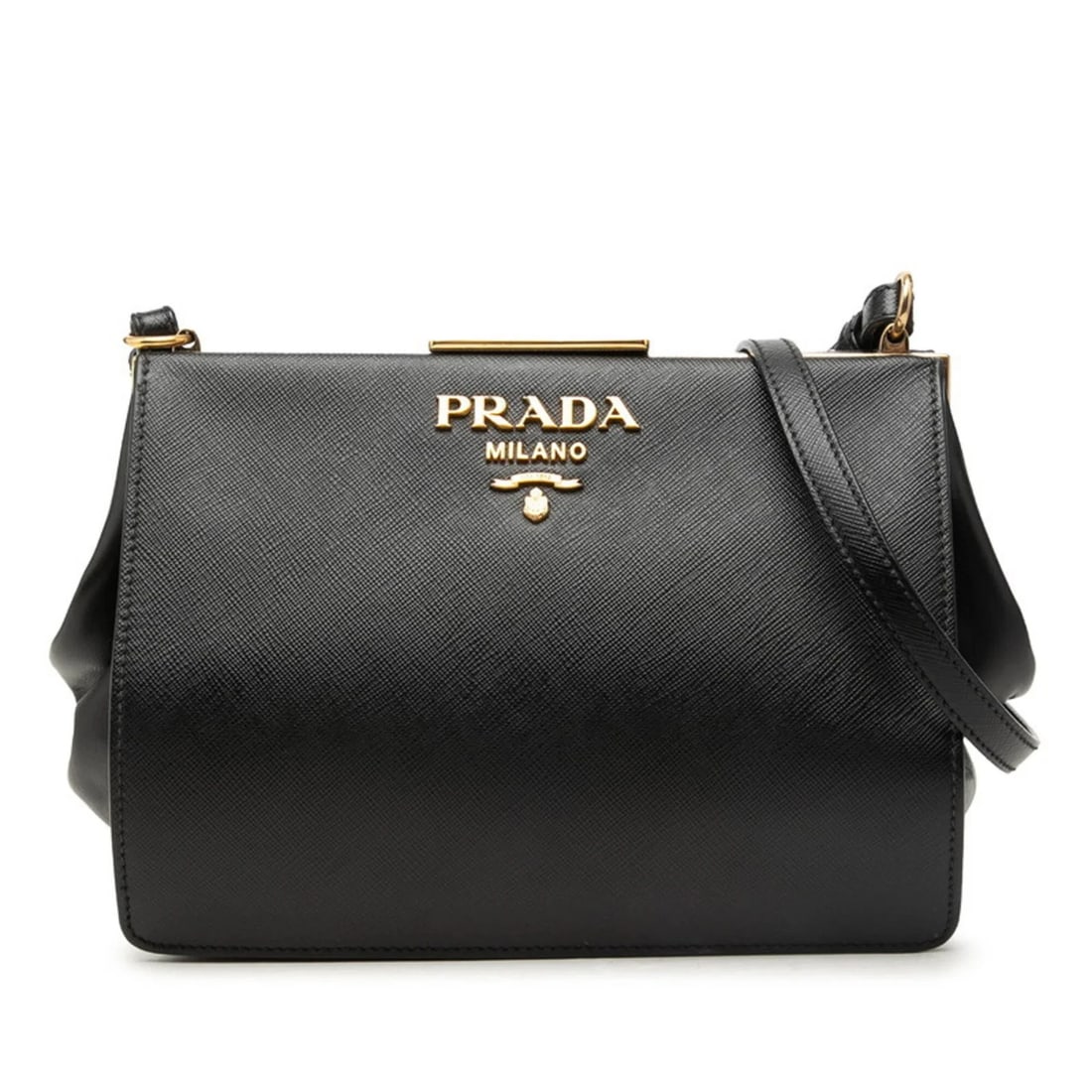 PRADA CROSSBODY SHOULDER BAG, BLACK SAFFIANO LEATHER: Prada Crossbody Shoulder Bag, Black Saffiano Leather Brand: Prada Type/Style: Shoulder bag Material: Saffiano triangle , Leather Color: Black Size: (HxWxD) 17cm x 22cm x 7cm / 6.69inch x 8.66inch x 2.