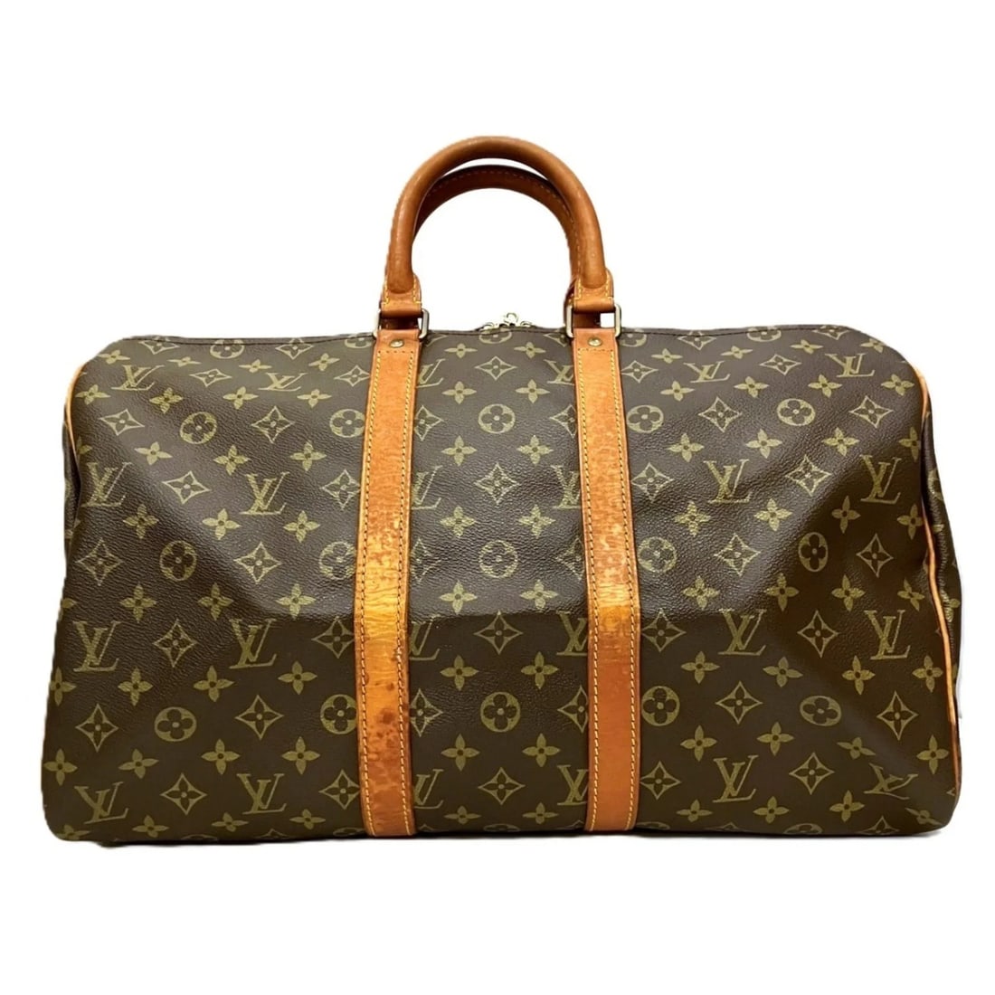 LOUIS VUITTON KEEPALL 45 BOSTON BAG: Louis Vuitton Keepall 45 Boston Bag Brand: Louis Vuitton Type/Style: Boston bag Material: Monogram Color: Brown Size: (HxWxD) 27cm x 45cm x 20.5cm / 10.62inch x 17.71inch x 8.07inch Accessories: None