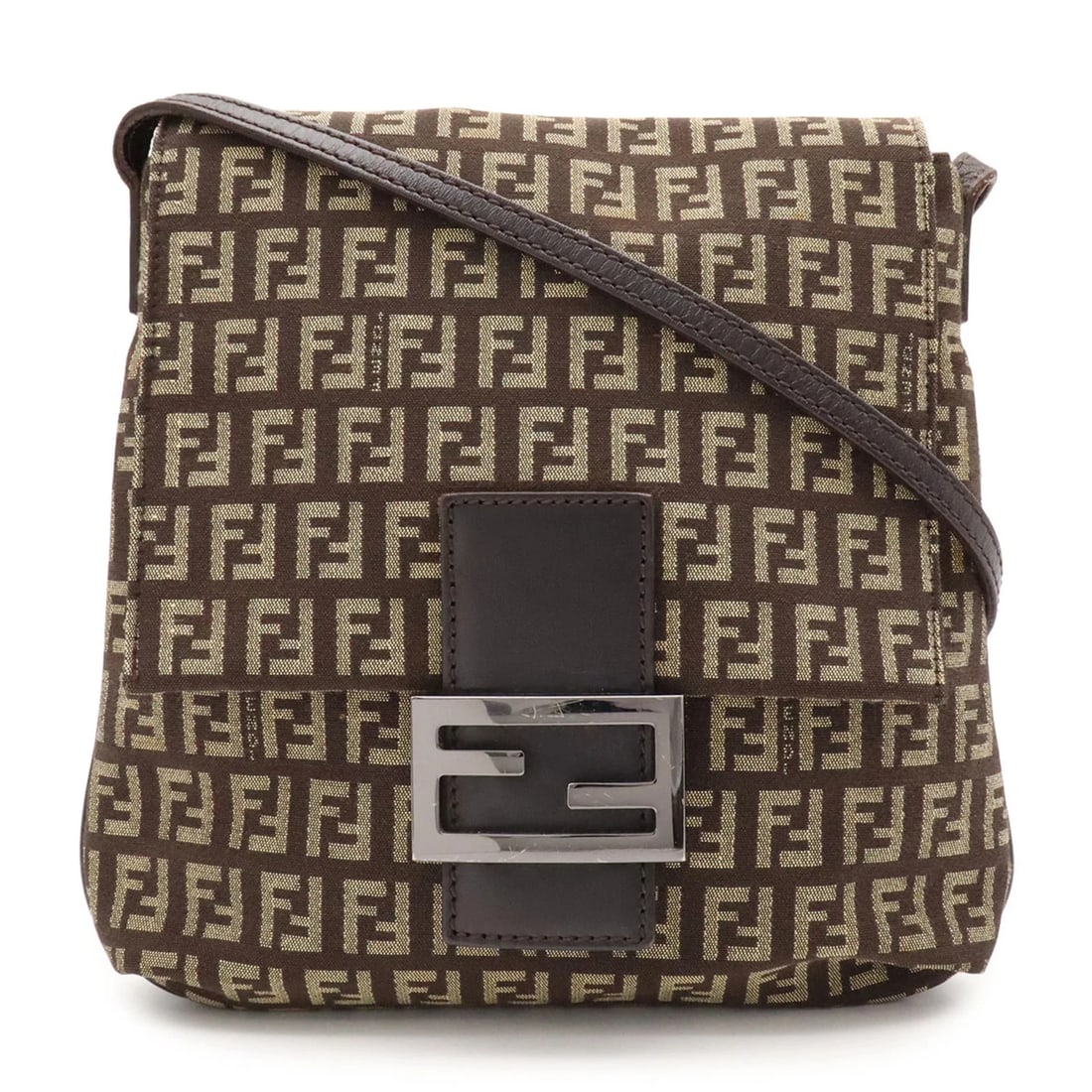 FENDI ZUCCHINO PATTERN SHOULDER BAG: FENDI Zucchino Pattern Shoulder Bag Brand: Fendi Type/Style: Pochette, Shoulder bag Material: Canvas , Leather Color: Beige, Dark brown, Khaki Size: (HxWxD) 23cm x 23cm x 3.5cm / 9.05inch x 9.05inch