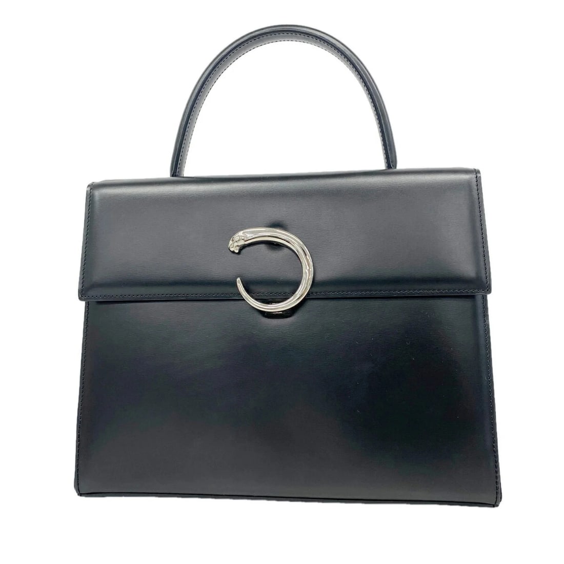 CARTIER PANTHERE LEATHER HANDBAG, BLACK: Cartier Panthere Leather Handbag, Black Brand: Cartier Type/Style: Handbag Material: Leather Color: Black Size: (HxWxD) 21.5cm x 27.5cm x 17.5cm / 8.46inch x 10.82inch x 6.88inch Accessories: None