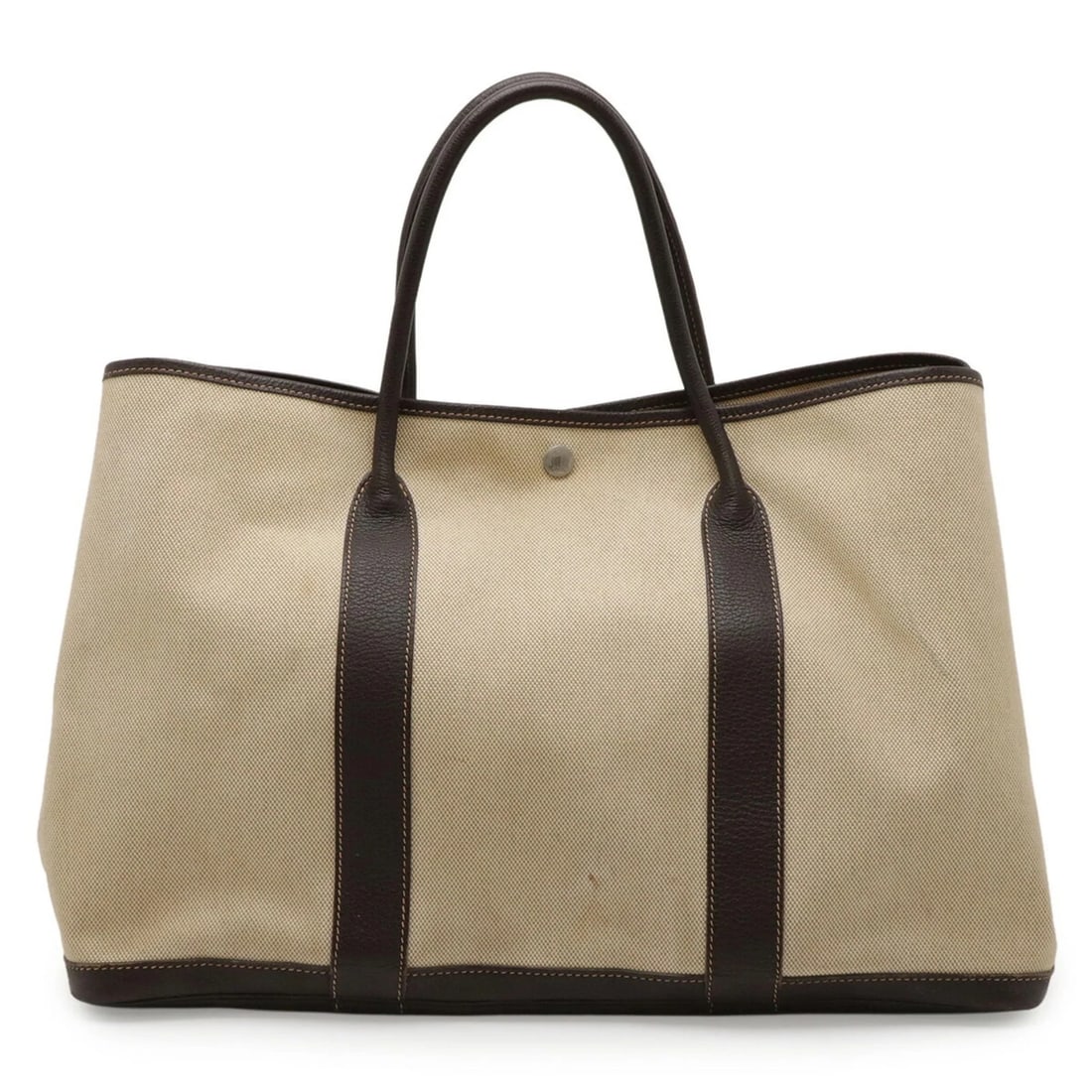 HERMES GARDEN MM TOTE BAG, HANDBAG: HERMES Garden MM Tote Bag, Handbag Brand: Hermes Type/Style: Handbag, Tote bag Material: Toile H , Leather Color: Beige, Dark brown Size: (HxWxD) 30.5cm x 42.5cm x 20cm / 12inch x 16.73inch x 7.87inch
