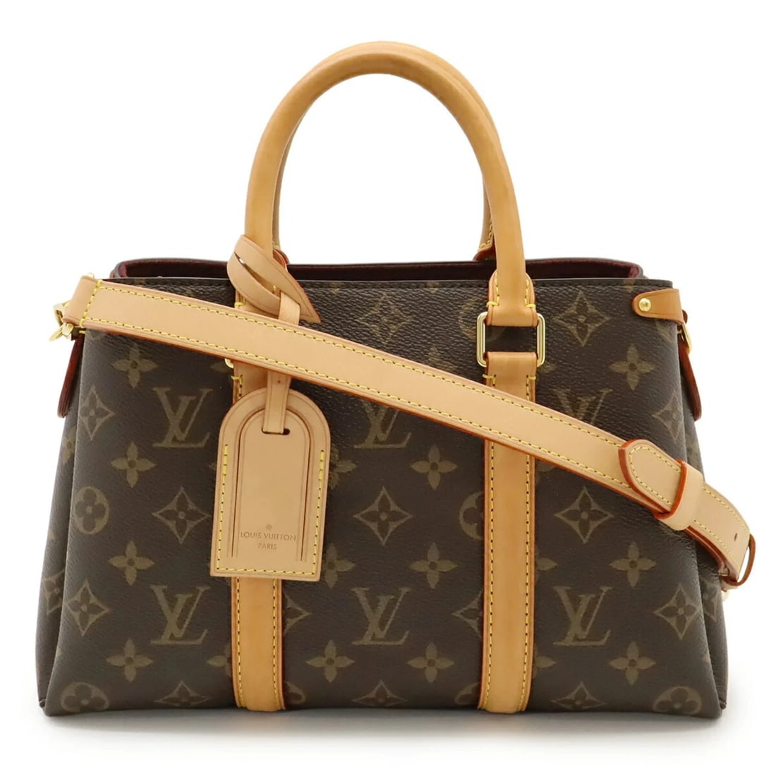 LOUIS VUITTON MONOGRAM SOUFFLOT BB HANDBAG: LOUIS VUITTON Monogram Soufflot BB Handbag Brand: Louis Vuitton Type/Style: Handbag, Shoulder bag Material: Monogram , Leather Color: Brown Size: (HxWxD) 19cm x 28.5cm x 13cm / 7.48inch x 11.22inch x 