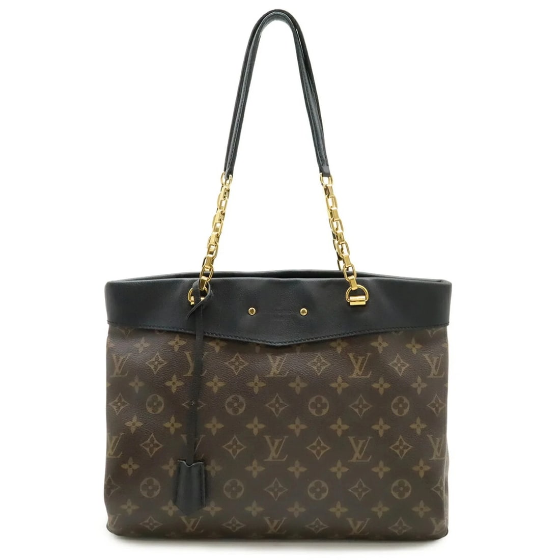 LOUIS VUITTON MONOGRAM PALLAS SHOPPER TOTE BAG: Louis Vuitton Monogram Pallas Shopper Tote Bag Brand: Louis Vuitton Type/Style: Tote bag Material: Monogram , Leather Color: Black, Noir Size: (HxWxD) 27.5cm x 33.5cm x 11.5cm / 10.82inch x 13.18inch 