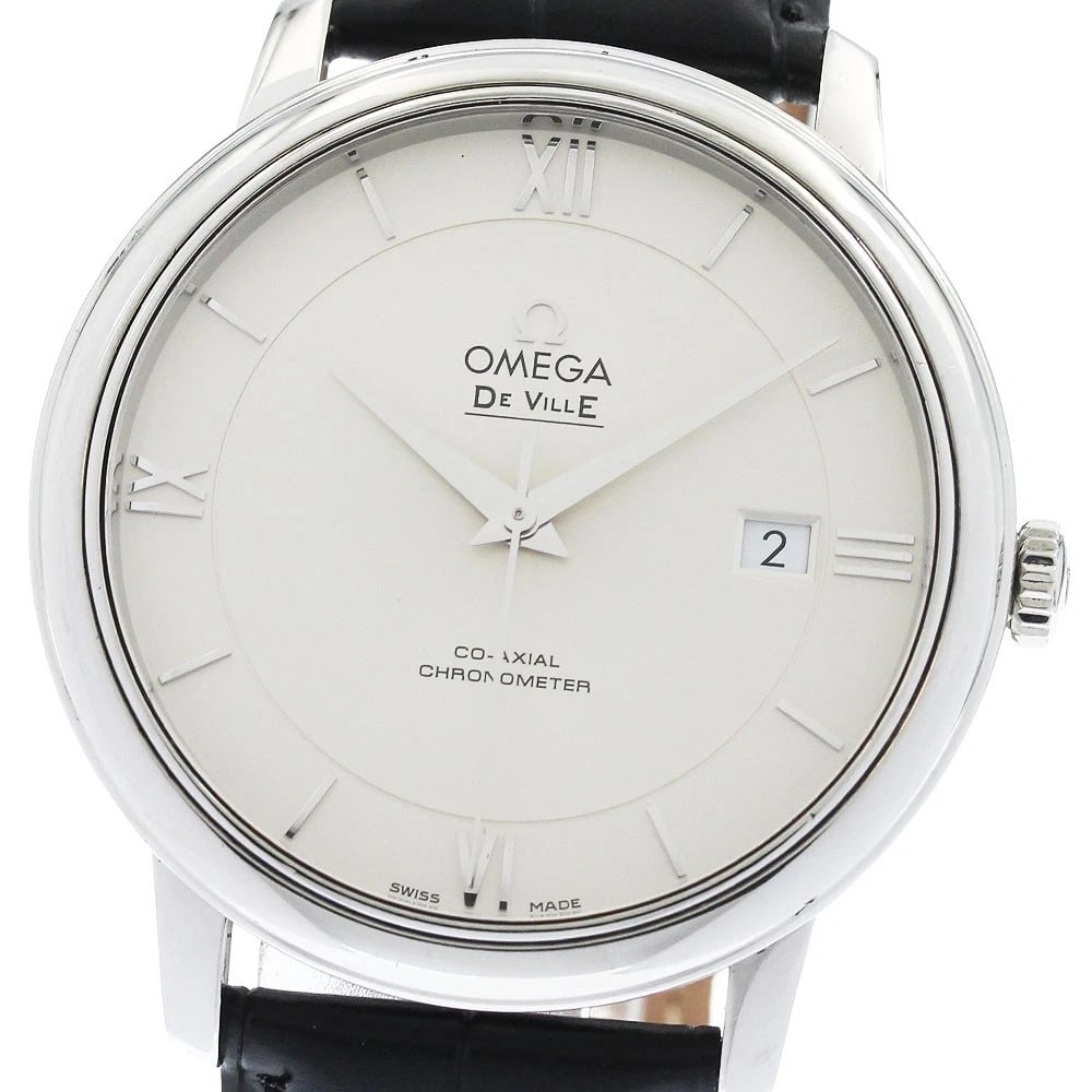 OMEGA DE VILLE PRESTIGE COAXIAL AUTOMATIC WATCH: OMEGA De Ville Prestige Coaxial Automatic Watch Brand: OMEGA Type/Style: Wristwatch Material: Band Material leather, Case Material Stainless Steel Color: Band Color black, Case Color Silver, Dial