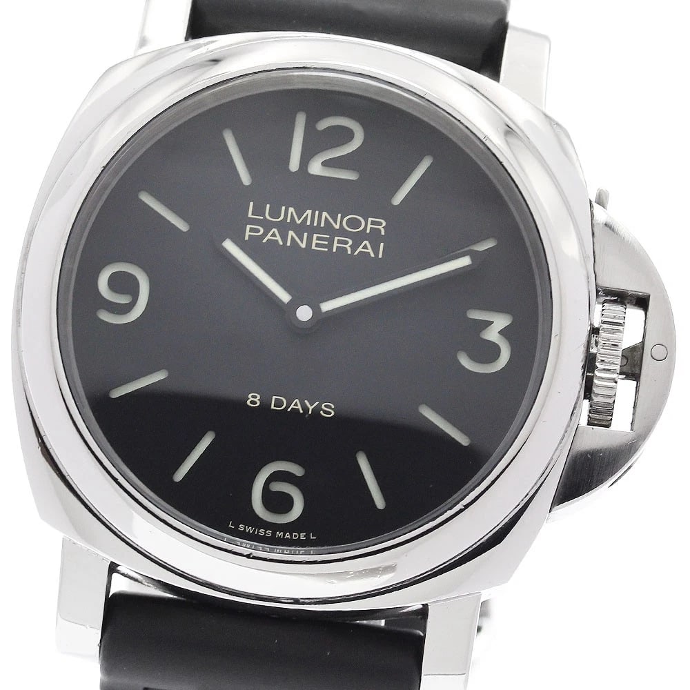 PANERAI LUMINOR BASE ACCIAIO BLACK DIAL HAND WINDING WATCH: PANERAI Luminor Base Acciaio black Dial Hand Winding Watch Brand: PANERAI Type/Style: Wristwatch Material: Band Material rubber, Case Material Stainless Steel Color: Band Color black, Case Color