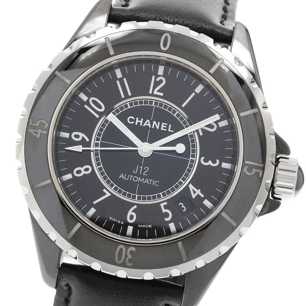 CHANEL J12 BLACK CERAMIC BLACK DIAL AUTOMATIC WATCH: CHANEL J12 black ceramic black Dial Automatic Watch Brand: CHANEL Type/Style: Wristwatch Material: Band Material leather, Case Material Ceramic / Stainless Steel Color: Band Color black, Case Color