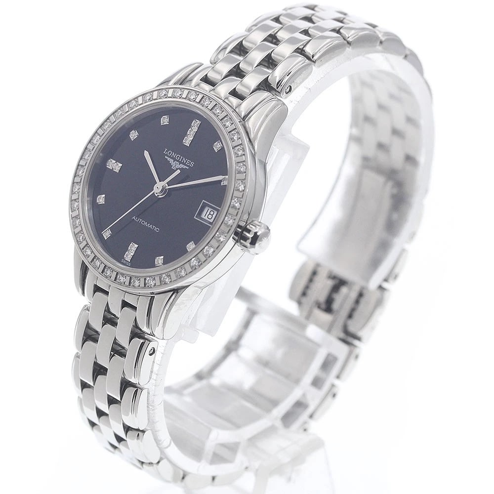 LONGINES FLAGSHIP DIAMOND BEZEL DATE BLACK DIAL AUTOMATIC WATCH - 2