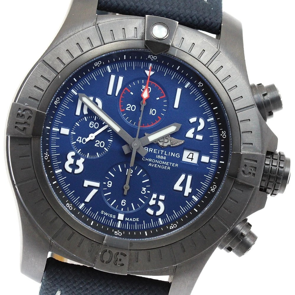 BREITLING SUPER AVENGER 48 MISSION NAVY DIAL AUTOMATIC WATCH: BREITLING Super Avenger 48 Mission Navy Dial Automatic Watch Brand: BREITLING Type/Style: Wristwatch Material: Band Material Rubber / leather, Case Material Stainless Steel Color: Band Color Navy,
