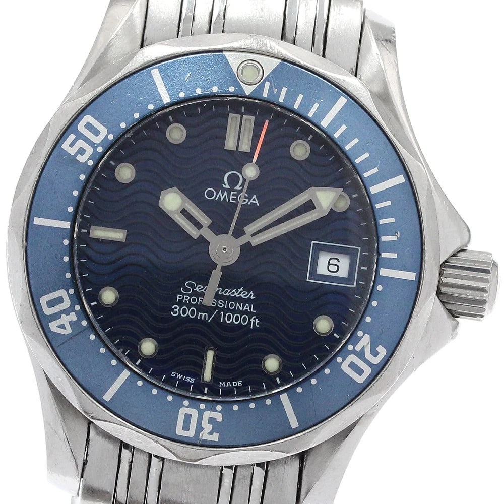 OMEGA SEAMASTER DATE NAVY DIAL QUARTZ WATCH: OMEGA Seamaster Date Navy Dial Quartz Watch Brand: OMEGA Type/Style: Wristwatch Material: Band Material Stainless Steel, Case Material Stainless Steel Color: Band Color Silver, Case Color Silver,