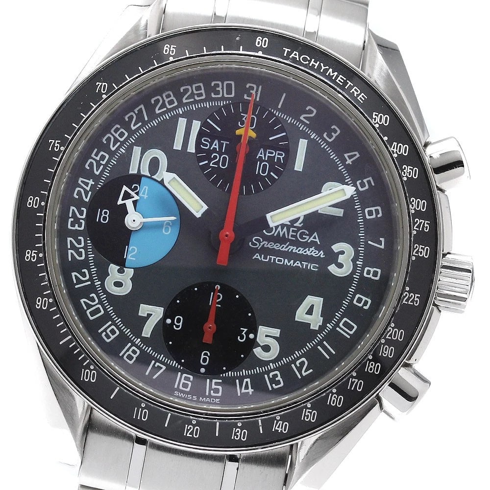 OMEGA SPEEDMASTER MARK 40 TRIPLE CALENDAR AUTOMATIC WATCH: OMEGA Speedmaster mark 40 Triple calendar Automatic Watch Brand: OMEGA Type/Style: Wristwatch Material: Band Material Stainless Steel, Case Material Stainless Steel Color: Band Color Silver, Case Colo