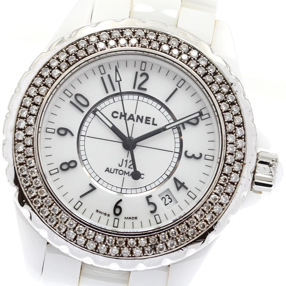 CHANEL J12 DIAMOND BEZEL WHITE CERAMIC AUTOMATIC WATCH: CHANEL J12 Diamond bezel white ceramic Automatic Watch Brand: CHANEL Type/Style: Wristwatch Material: Band Material Stainless Steel / ceramic, Case Material Stainless Steel / ceramic Color: Band