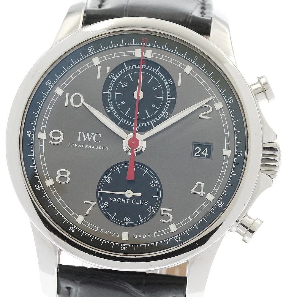 IWC SCHAFFHAUSEN PORTUGESE YACHT CLUB AUTOMATIC WATCH: IWC SCHAFFHAUSEN Portugese Yacht Club Automatic Watch Brand: IWC SCHAFFHAUSEN Type/Style: Wristwatch Material: Band Material leather, Case Material Stainless Steel Color: Band Color black, Case Color 
