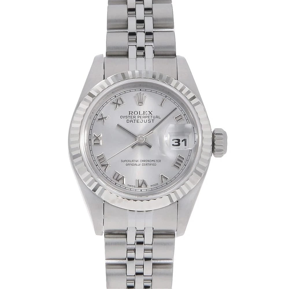 ROLEX DATEJUST GRAY WATCH: ROLEX Datejust gray Watch Brand: ROLEX Type/Style: Wrist watch Material: Band Material Stainless Steel, Case Material Stainless Steel/White gold Color: Dial colour Gray Size: Case:W26mm Circumference