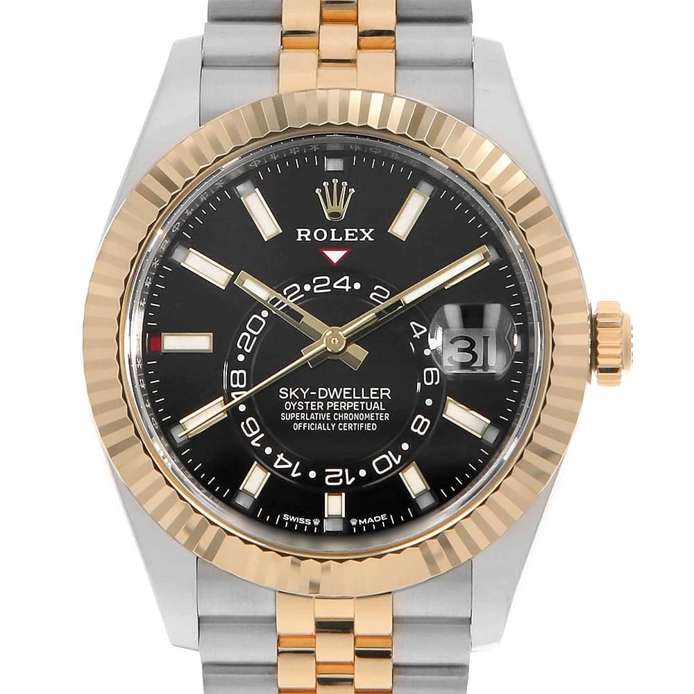 ROLEX SKY-DWELLER BLACK WATCH: ROLEX SKY-DWELLER black Watch Brand: ROLEX Type/Style: Wrist watch Material: Band Material Stainless Steel/Yellow Gold, Case Material Stainless Steel/Yellow Gold Color: Dial colour Black Size: