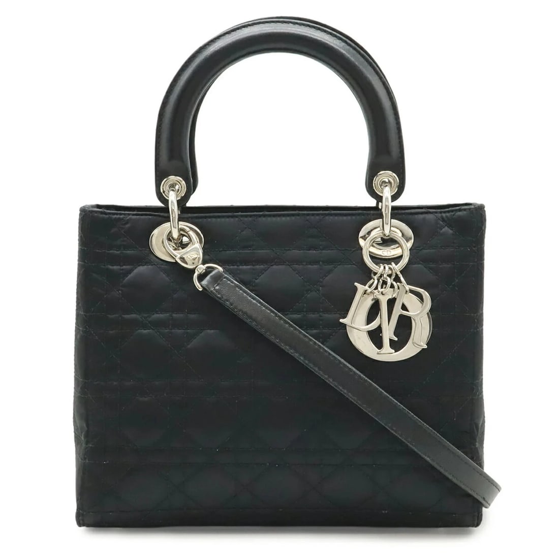 CHRISTIAN DIOR LADY CANNAGE HANDBAG SHOULDER BAG: Christian Dior Lady Cannage Handbag Shoulder Bag Brand: Christian Dior Type/Style: Handbag, Shoulder bag Material: Satin , Leather Color: Black Size: (HxWxD) 19.5cm x 24.5cm x 12cm / 7.67inch x 9.64in