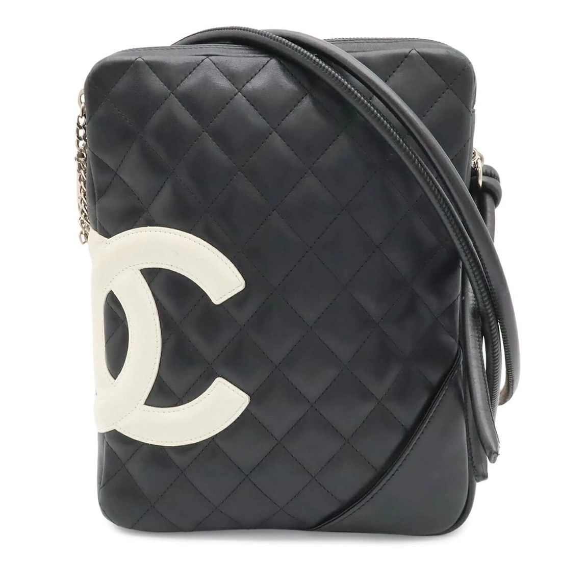 CHANEL CAMBON LINE COCO MARK MEDIUM POCHETTE SHOULDER BAG: CHANEL Cambon Line Coco Mark Medium Pochette Shoulder Bag Brand: Chanel Type/Style: Shoulder bag Material: Leather Color: Black, White Size: (HxWxD) 24.5cm x 19cm x 3.5cm / 9.64inch x 7.48inch x 1.37i