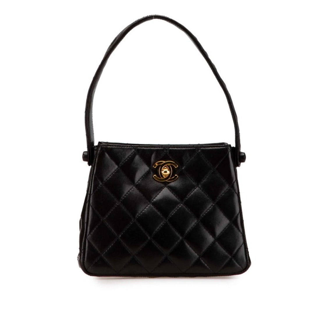 CHANEL MATELASSE COCO MARK MINI HANDBAG: CHANEL Matelasse Coco Mark Mini Handbag Brand: Chanel Type/Style: Handbag Material: Leather Color: Black Size: (HxWxD) 13cm x 17cm x 6.5cm / 5.11inch x 6.69inch x 2.55inch Accessories: None