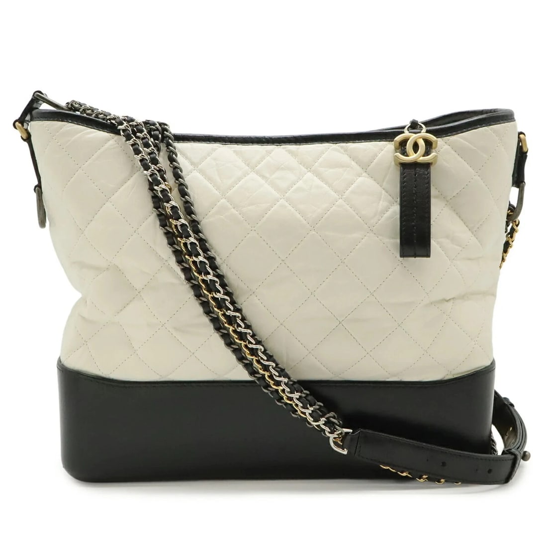 CHANEL GABRIELLE LARGE HOBO CHAIN SHOULDER BAG: CHANEL Gabrielle Large Hobo Chain Shoulder Bag Brand: Chanel Type/Style: Shoulder bag Material: Leather Color: Black, White Size: (HxWxD) 26.5cm x 31cm x 9.5cm / 10.43inch x 12.2inch x 3.74inch Ac