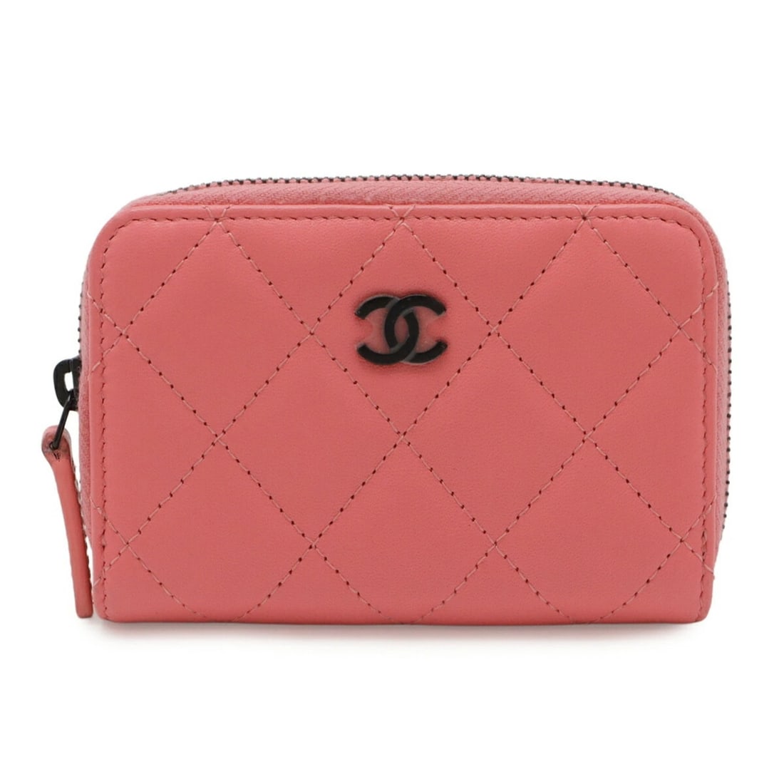 CHANEL MATELASSE COCO MARK CLASSIC ZIP COIN PURSE: CHANEL Matelasse Coco Mark Classic Zip Coin Purse Brand: Chanel Type/Style: Coin purse/coin case Material: Leather Color: Coral pink Size: (HxWxD) 7.5cm x 11cm / 2.95inch x 4.33inch Accessories: N