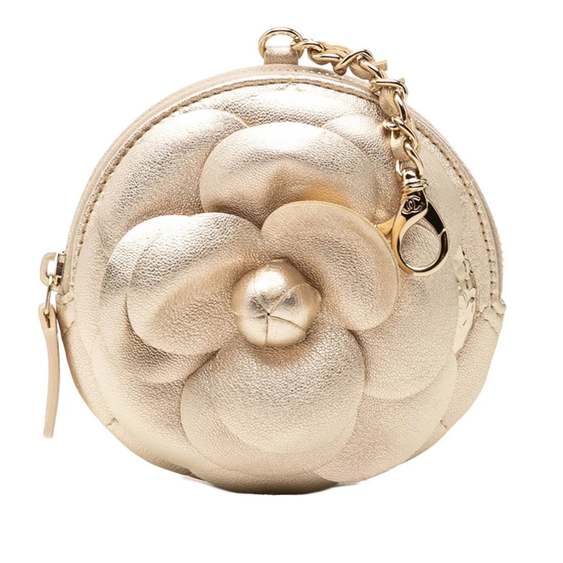 CHANEL CAMELLIA MATELASSE WALLET/COIN PURSE, GOLD LAMBSKIN: Chanel Camellia Matelasse Wallet/Coin Purse, Gold Lambskin Brand: Chanel Type/Style: Coin purse/coin case Material: Leather Color: Gold Size: (HxWxD) 11cm x 11.5cm x 1cm / 4.33inch x 4.52inch x 0.39in