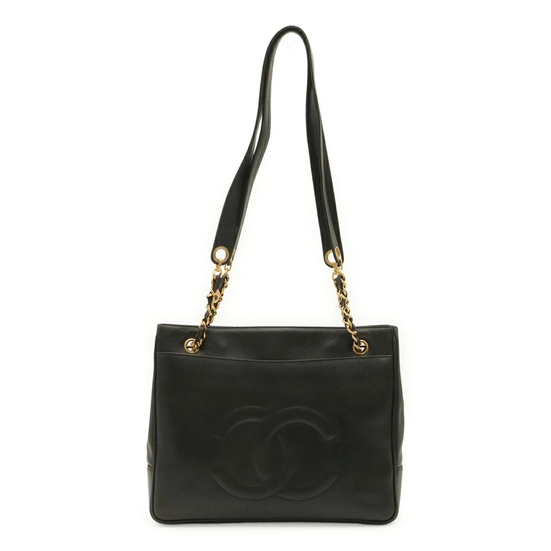 CHANEL COCO MARK CHAIN TOTE BAG, SHOULDER CAVIARSKIN: CHANEL Coco Mark Chain Tote Bag, Shoulder CaviarSkin Brand: Chanel Type/Style: Shoulder bag, Tote bag Material: Grained Calfskin Color: Black Size: (HxWxD) 25.5cm x 31.5cm x 6.5cm / 10.03inch x 12.4in