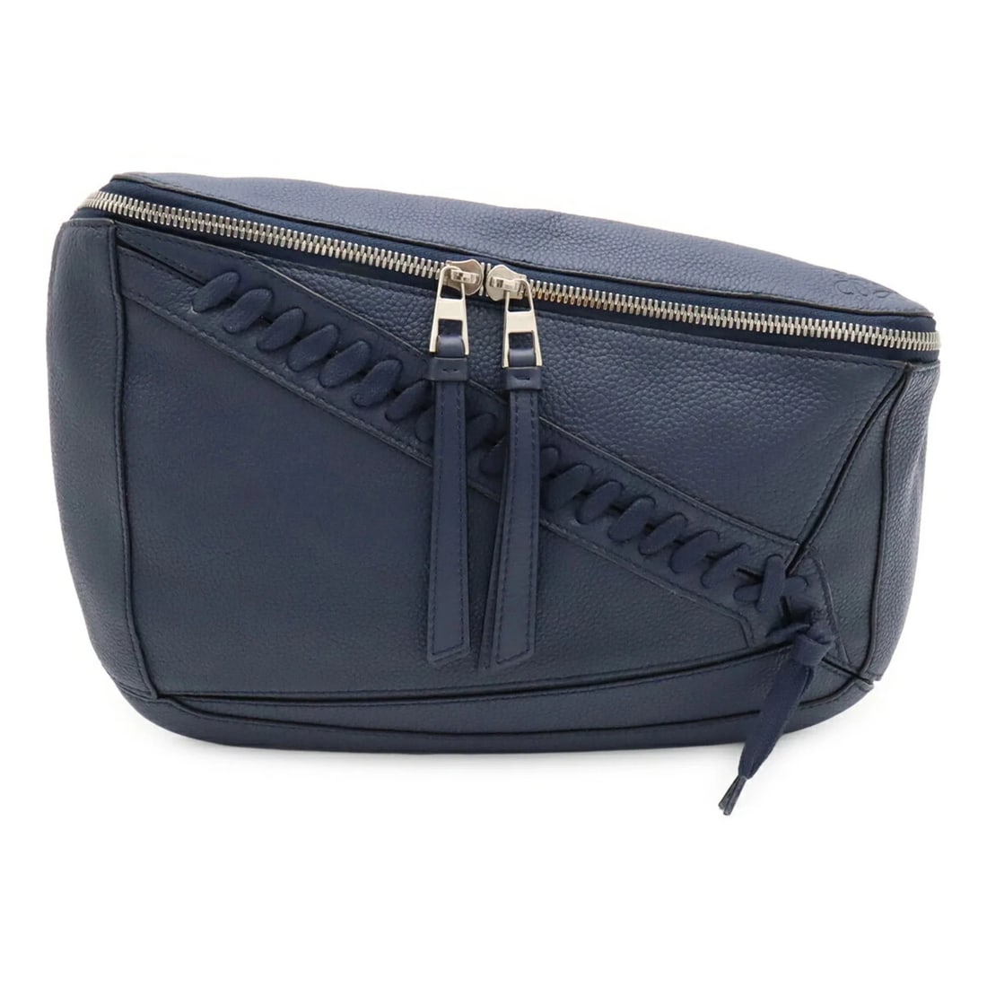 LOEWE PUZZLE BAG ANAGRAM SLING: LOEWE Puzzle Bag Anagram Sling Brand: Loewe Type/Style: Shoulder bag, Sling bag Material: Leather Color: Navy Size: (HxWxD) 16cm x 31cm x 8cm / 6.29inch x 12.2inch x 3.14inch Accessories: None