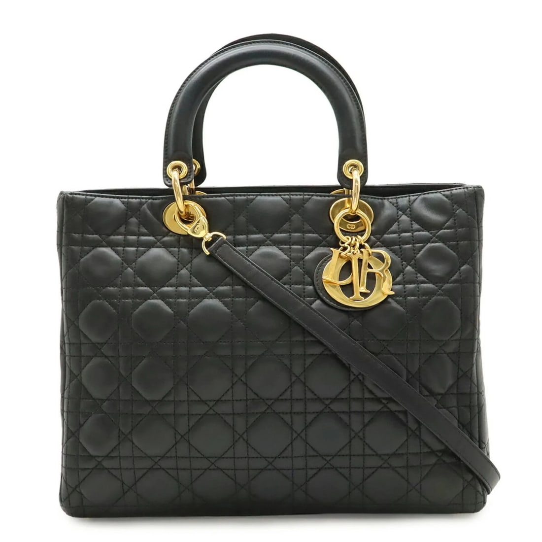 CHRISTIAN CANNAGE HANDBAG LEATHER BLACK: Christian Cannage Handbag Leather Black Brand: Christian Dior Type/Style: Handbag, Shoulder bag Material: Leather Color: Black Size: (HxWxD) 26cm x 31cm x 11cm / 10.23inch x 12.2inch x 4.33inch Ac