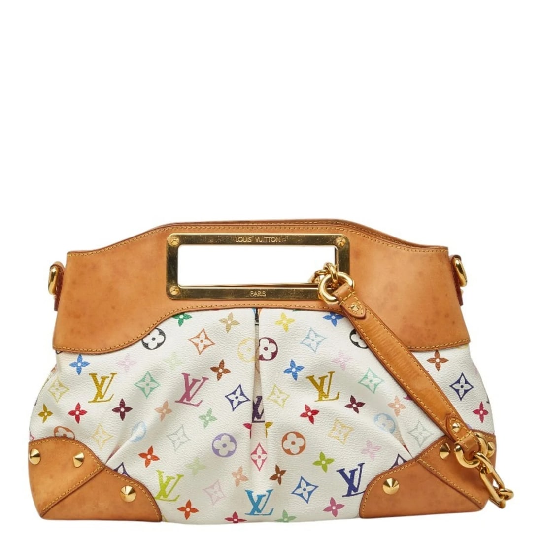 LOUIS VUITTON MONOGRAM MULTICOLOR JUDY MM HANDBAG: Louis Vuitton Monogram Multicolor Judy MM Handbag Brand: Louis Vuitton Type/Style: Handbag, Shoulder bag Material: PVC , Leather Color: Blanc, Multi-color, White Size: (HxWxD) 26cm x 36cm x 8.5cm /