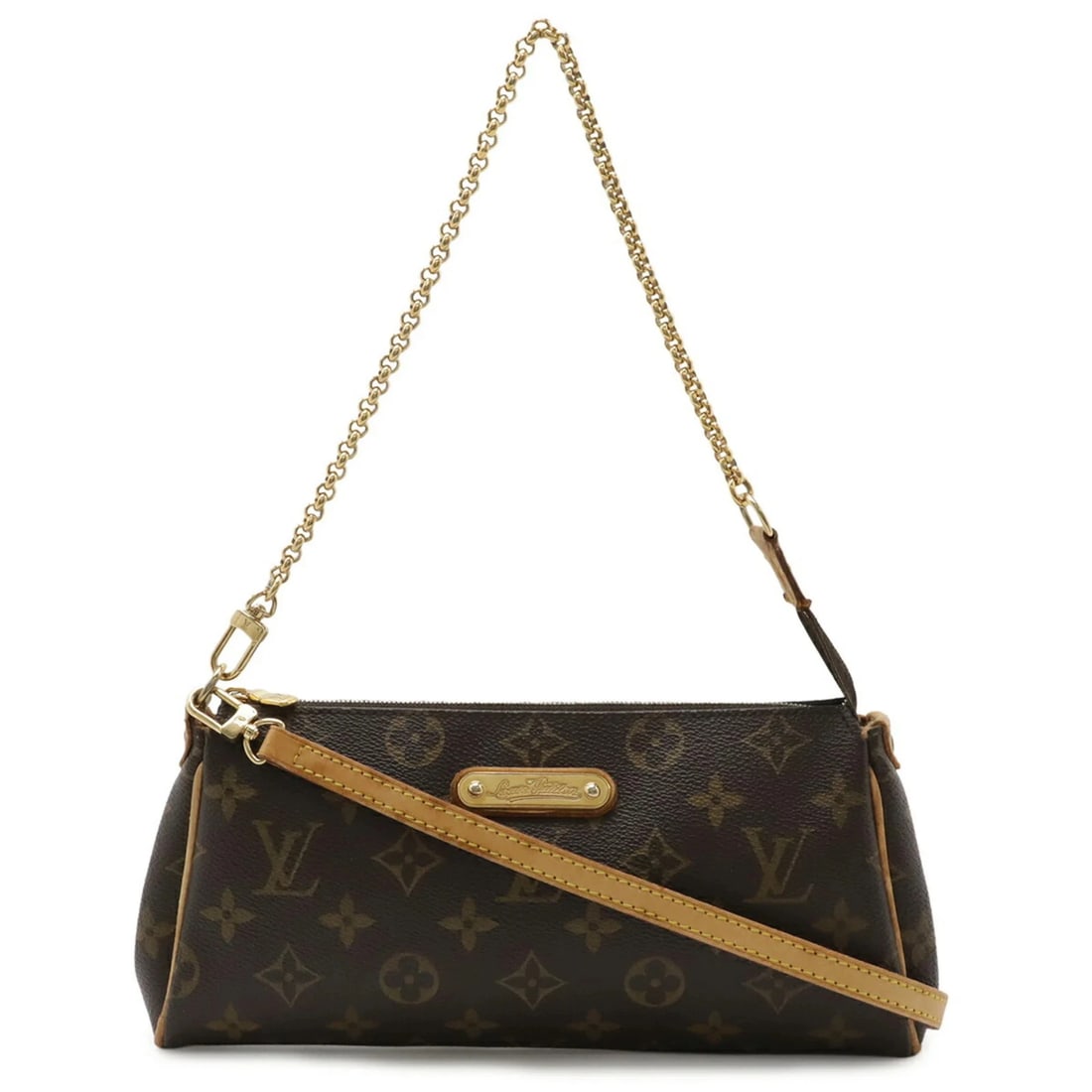 LOUIS VUITTON MONOGRAM EVA HANDBAG: LOUIS VUITTON Monogram Eva Handbag Brand: Louis Vuitton Type/Style: Handbag, Shoulder bag Material: Monogram Color: Brown Size: (HxWxD) 13cm x 25.5cm x 4cm / 5.11inch x 10.03inch x 1.57inch Access