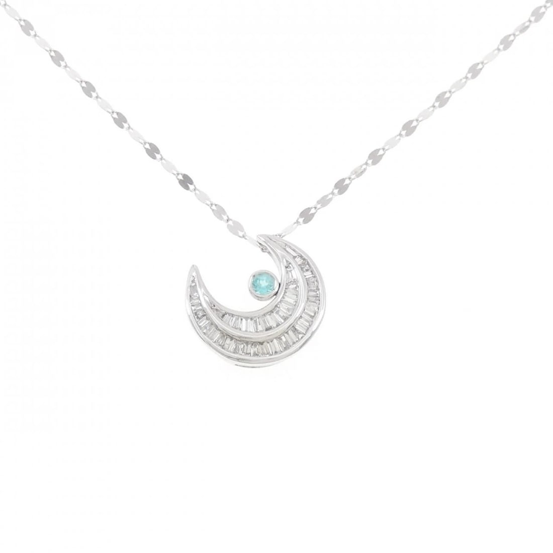 K18WG MOON TOURMALINE NECKLACE: K18WG Moon Tourmaline Necklace Brand: Unbranded Type/Style: Tourmaline Necklace Material:K18WG Color:WG Size: Actual Size Pendant length approx. x width approx.: 13.8mmx14.2mm Chain maximum width appr