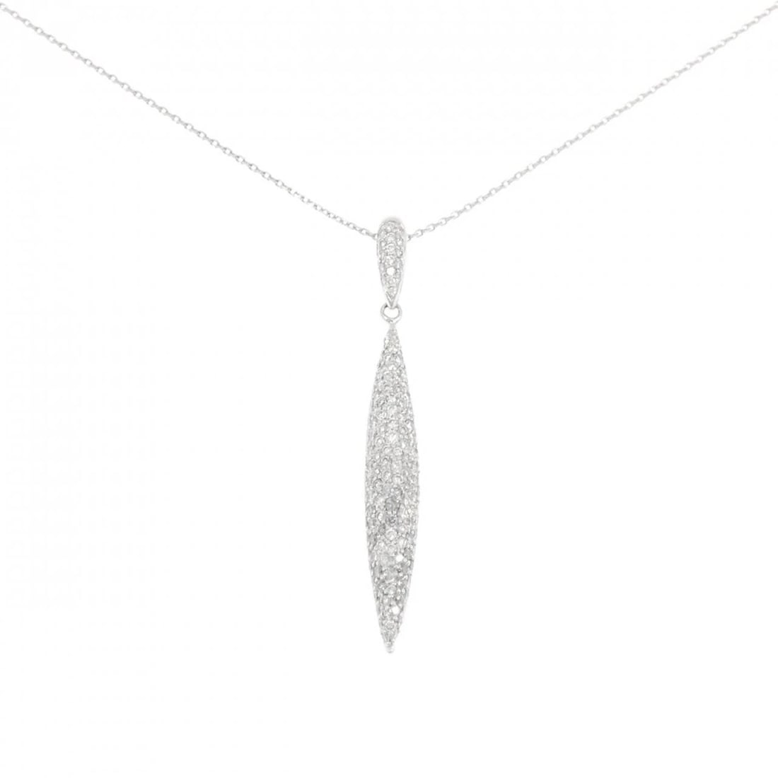 750WG/K18WG PAVE DIAMOND NECKLACE: 750WG/K18WG Pave Diamond Necklace Brand: Unbranded Type/Style: Diamond Necklace Material: Color: Size: Actual Size Pendant length approx. x width approx.: 47.5mmx5.7mm Chain maximum width approx.: