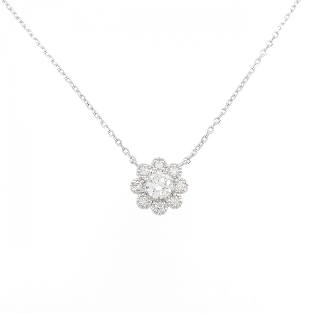 PT FLOWER DIAMOND NECKLACE: PT Flower Diamond Necklace Brand: Unbranded Type/Style: Diamond Necklace Material: Color: Size: Actual Size Pendant length approx. x width approx.: 8.4mmx8.4mm Chain maximum width approx.: 0.9mm Size