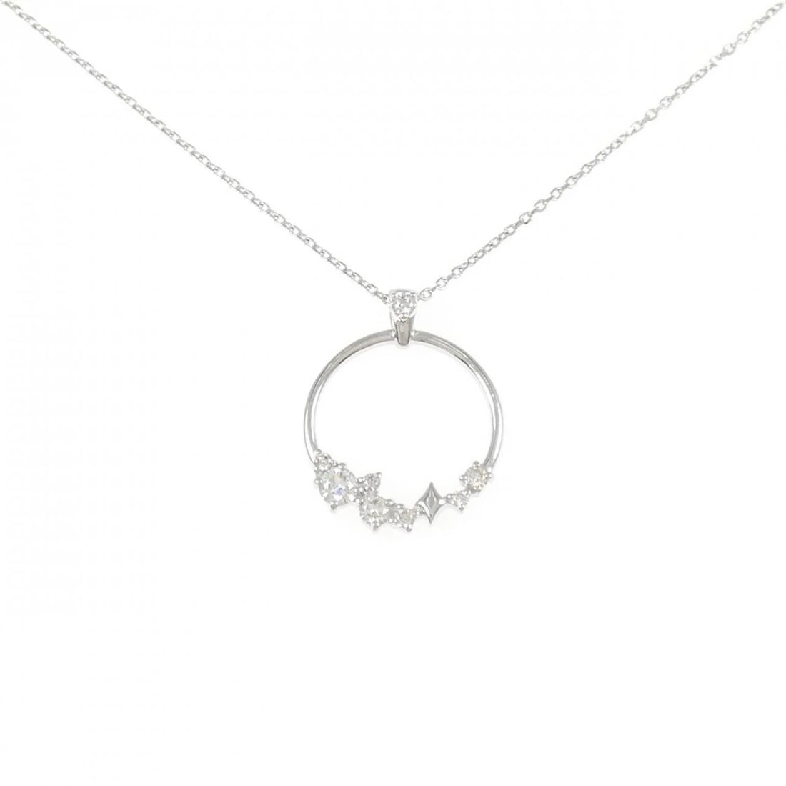 K18WG DIAMOND NECKLACE: K18WG Diamond Necklace Brand: Unbranded Type/Style: Diamond Necklace Material: K18WG Color: WG Size: Actual Size Pendant length approx. x width approx.: 14.9mmx11.9mm Chain maximum width approx.: